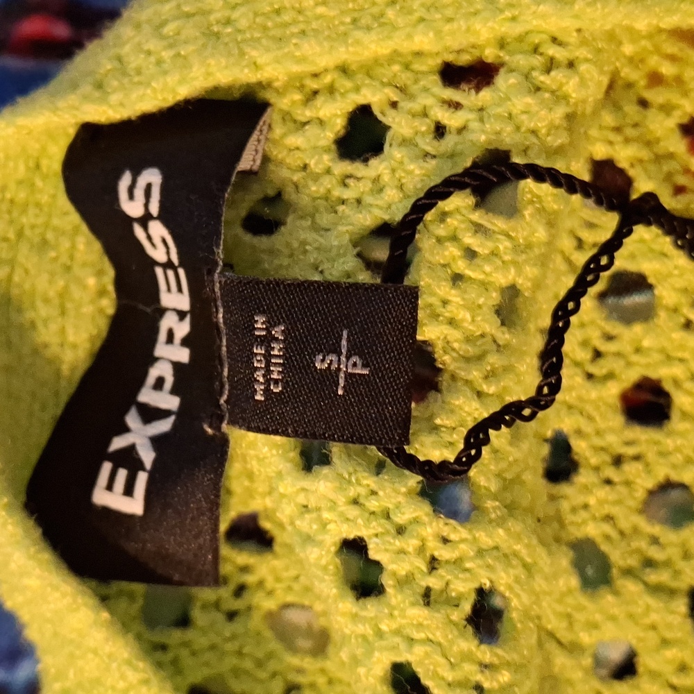 Express Lime Green Crocheted Pullover Sweater - image 5